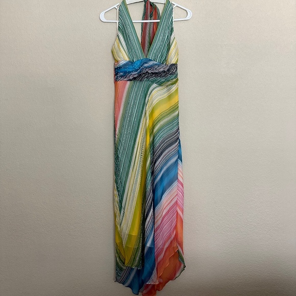 BCBGMaxAzria Multicolor Asymmetrical Halter Dress Size 8 - Picture 1 of 4